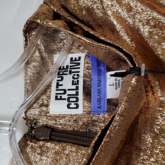 Future Collective Women's Puff Shoulder Long Sleeve Mock Neck Blouse Copper - Picture 11 of 16